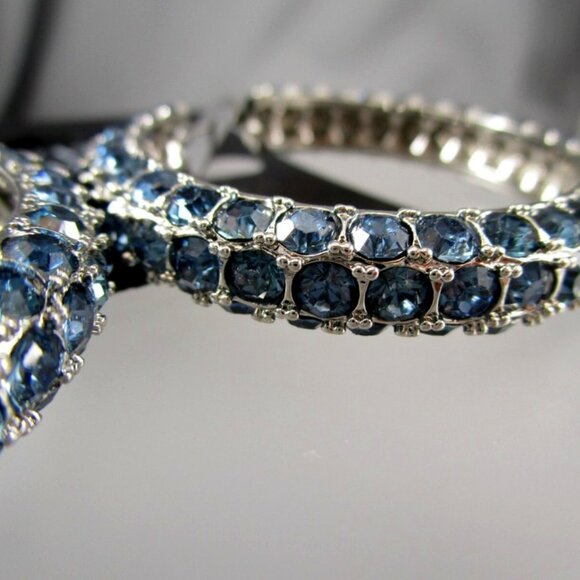VERA WANG Glamorous Silver Blue Rhinestone Crystal 1.9" Hoop Earrings**NEW! - Picture 3 of 5